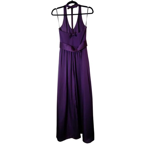White by Vera Wang Plum Purple Halter Neck Bow Maxi Bridesmaid Prom Dress 2 - Picture 3 of 15